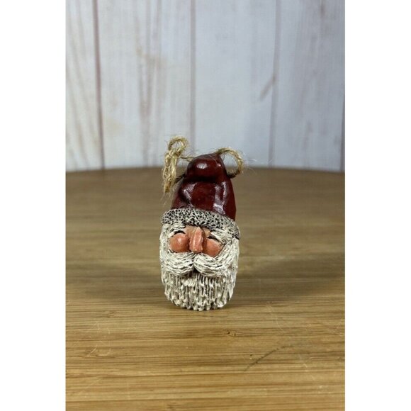 Gail Laura Santa Claus Head Figure Christmas Folk Art  2.75" H Jute Cord Signed - Picture 2 of 5